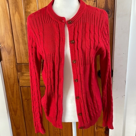 Jayson Younger Vintage Red Cotton Button Front Cardigan Cable Knit Medium - Picture 1 of 7